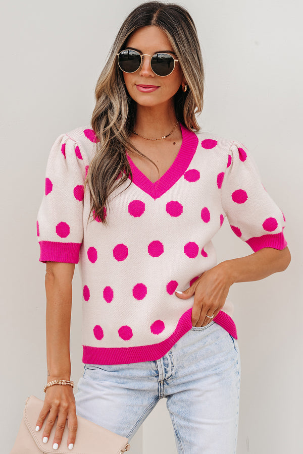 KaleaBoutique Stylish Polka Dot Puff Short Sleeve Sweater Top - KaleaBoutique.com