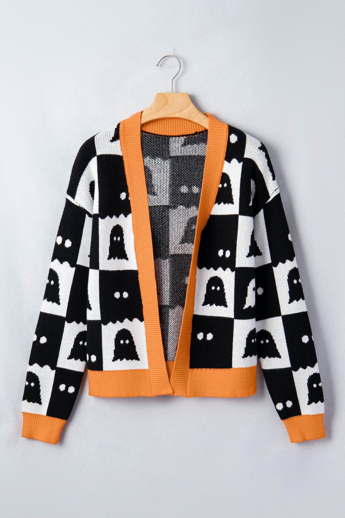 KaleaBoutique Stylish Geometric Ghost Print Drop Shoulder Knit Cardigan - KaleaBoutique.com