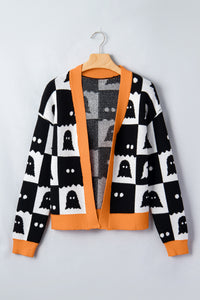 KaleaBoutique Stylish Geometric Ghost Print Drop Shoulder Knit Cardigan - KaleaBoutique.com