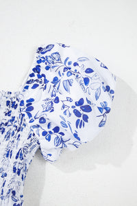 KaleaBoutique Stylish Floral Print Square Neck Bubble Sleeve High Waist Maxi Dress - KaleaBoutique.com