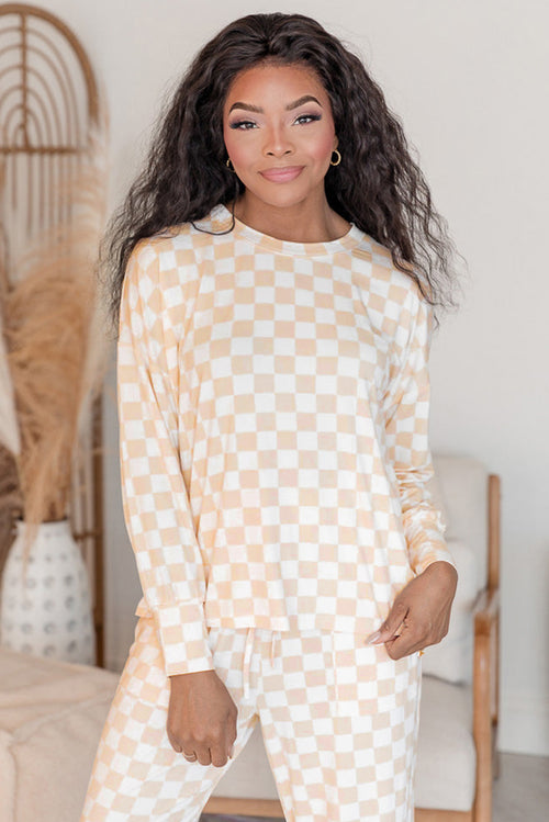 KaleaBoutique Stylish Comfortable Checkered Print Long Sleeve Top and Pants Lounge Set - KaleaBoutique.com