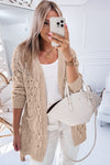 Cable Knit Eyelet Side Pockets Baggy Cardigan - KaleaBoutique.com