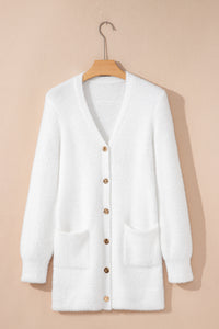 KaleaBoutique Comfortable Fuzzy Buttoned Front Midi Solid Cardigan - KaleaBoutique.com