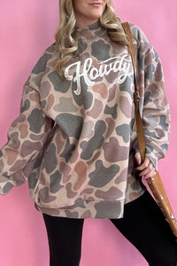 KaleaBoutique Camo Print Howdy Western Style Baggy Pullover Sweatshirt - KaleaBoutique.com