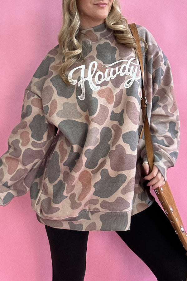 KaleaBoutique Camo Print Howdy Western Style Baggy Pullover Sweatshirt - KaleaBoutique.com