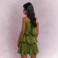 Elegant Halter Neck Sleeveless Strapless Sheer Layered Dress - Ruffled Hem Elegant Women's Summer Party Dress Beach Vacation Outfits - KaleaBoutique.com