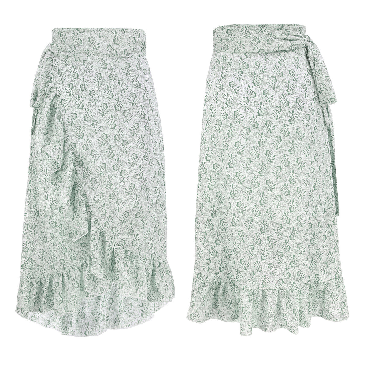 Woman Skirts High Waist Fashion Long Black Knotted Tied Wrap Floral Ruffle Chiffon A-Line Split Skirt Spring Summer Clothes - KaleaBoutique.com