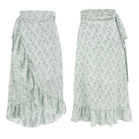 Woman Skirts High Waist Fashion Long Black Knotted Tied Wrap Floral Ruffle Chiffon A-Line Split Skirt Spring Summer Clothes - KaleaBoutique.com