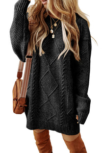 KaleaBoutique Stylish Cable Knit Drop Shoulder Loose Fit Sweater Dress - KaleaBoutique.com