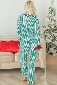 KaleaBoutique Comfortable Contrast Velvet Trim Bow Knot Waist 2pcs Pajama Set - KaleaBoutique.com