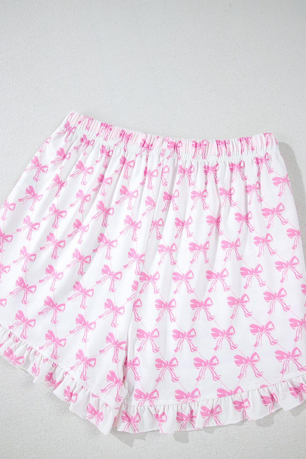 KaleaBoutique Comfortable Bowknot Printed Short Sleeve and Ruffled Shorts Pajama Set - KaleaBoutique.com