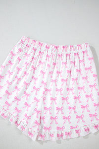 KaleaBoutique Comfortable Bowknot Printed Short Sleeve and Ruffled Shorts Pajama Set - KaleaBoutique.com