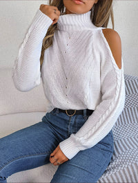 Women's Cold-Shoulder Mock-Neck Pullover Sweater - KaleaBoutique.com