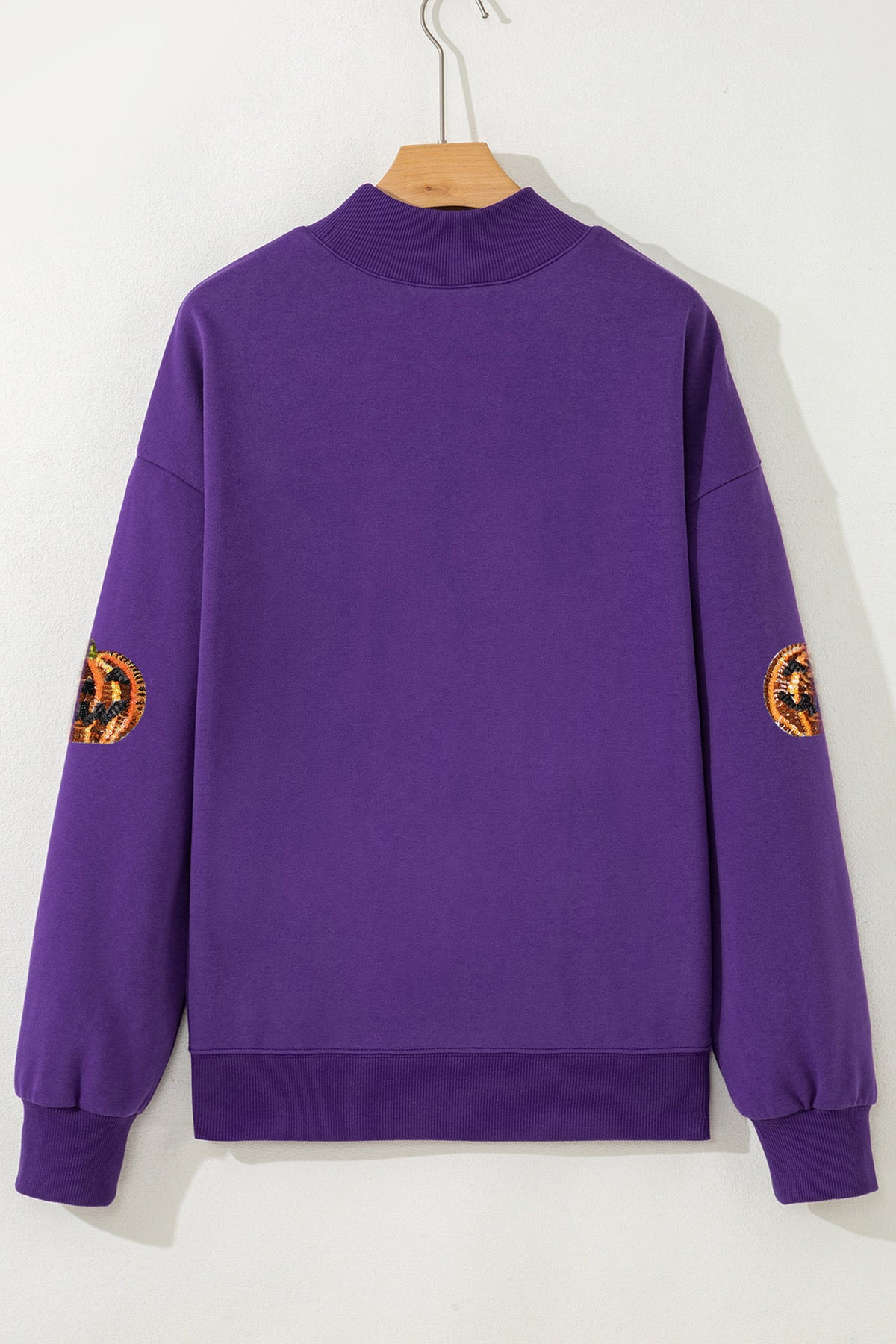 Purple Sequin Pumpkin SPOOKY Mock Neck Halloween Sweatshirt - KaleaBoutique.com