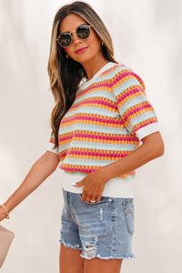 KaleaBoutique Stylish Abstract Striped Knit Short Sleeve Sweater - KaleaBoutique.com