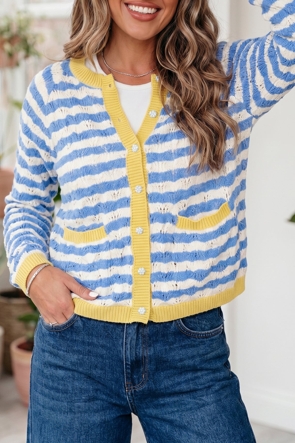 KaleaBoutique Comfortable Striped Colorblock Button Front Long Sleeve Loose Fit Knit Cardigan - KaleaBoutique.com