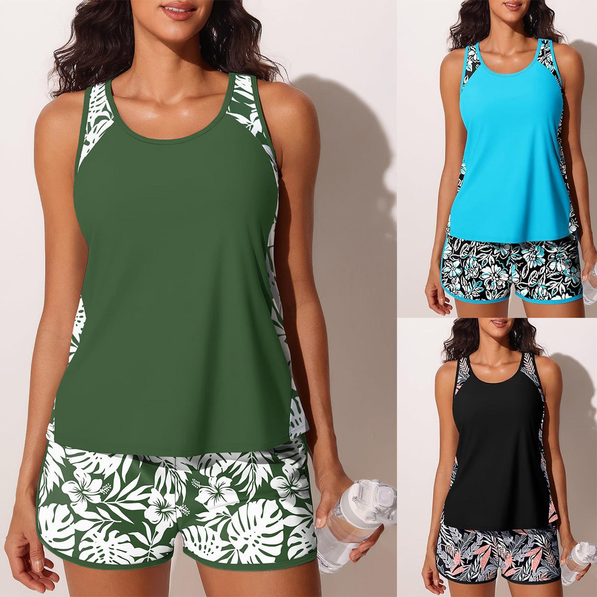 Women's Botanical-Print Tankini Set with Swim Shorts - KaleaBoutique.com