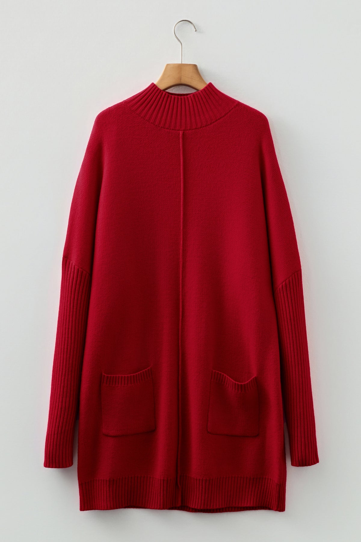 KaleaBoutique Stylish Ribbed High Neck Front Pockets Center Seam Shift Sweater Dress - KaleaBoutique.com
