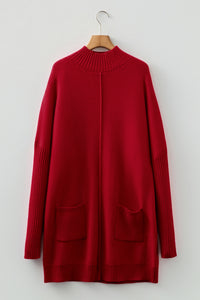 KaleaBoutique Stylish Ribbed High Neck Front Pockets Center Seam Shift Sweater Dress - KaleaBoutique.com