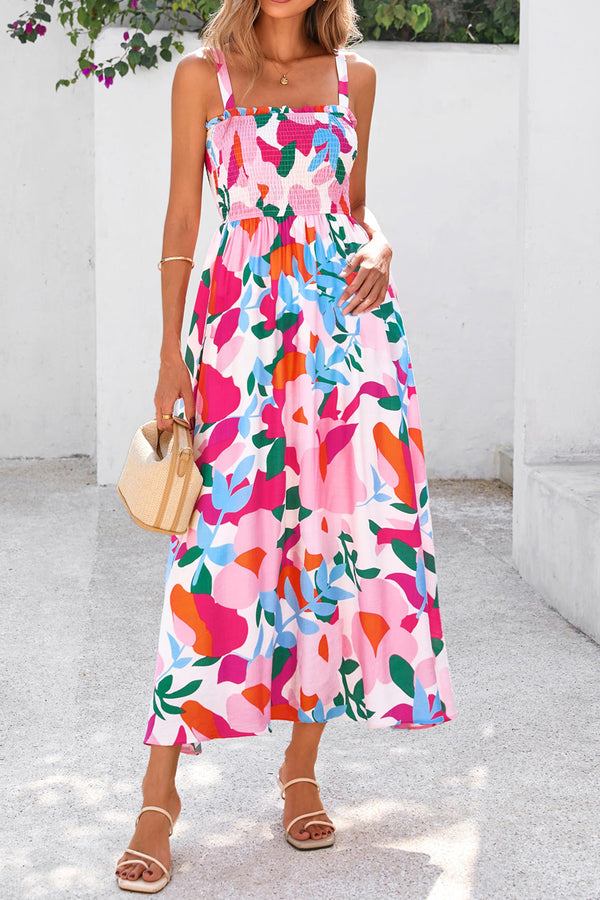 KaleaBoutique Comfortable Floral Print Adjustable Straps Smocked High Waist Sundress - KaleaBoutique.com