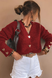 KaleaBoutique Comfortable Heart Metal Button V Neck Cardigan Sweater - KaleaBoutique.com