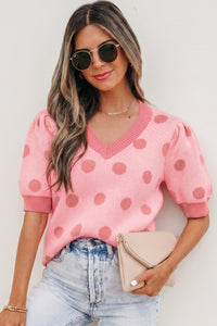 KaleaBoutique Comfortable Polka Dot Puff Short Sleeve Sweater Top - KaleaBoutique.com