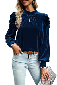 KaleaBoutique Fiery Mock Neck Puff Sleeve Velvet Blouse - KaleaBoutique.com