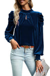 KaleaBoutique Fiery Mock Neck Puff Sleeve Velvet Blouse - KaleaBoutique.com