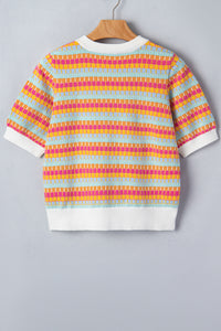 KaleaBoutique Stylish Abstract Striped Knit Short Sleeve Sweater - KaleaBoutique.com