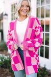 KaleaBoutique Stylish Checkered Printed Ribbed Trim Open Front Cardigan - KaleaBoutique.com
