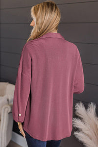 Pink Roll Tab Sleeve Ribbed Cording Shacket - KaleaBoutique.com