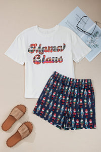 KaleaBoutique Stylish Mama Claus Plaid Letter Tee Nutcracker Shorts 2pcs Lounge Set - KaleaBoutique.com