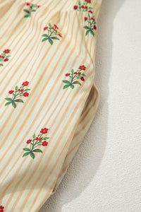 KaleaBoutique Comfortable Striped Floral Print Contrast Detail Ruffle Hem Short Dress - KaleaBoutique.com