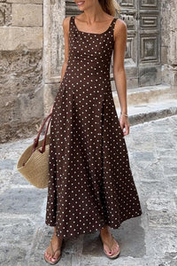 KaleaBoutique Stylish Polka Dot Print Square Neck Sleeveless Vacation Long Dress - KaleaBoutique.com