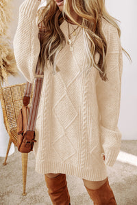 KaleaBoutique Comfortable Cable Knit Drop Shoulder Loose Fit Sweater Dress - KaleaBoutique.com
