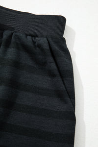 KaleaBoutique Stylish Printed Stripe Long Sleeve Satin Tie Shorts Two Piece Set - KaleaBoutique.com