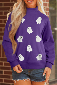 KB Tillandsia Purple Sequin Ghost Halloween Sweatshirt - KaleaBoutique.com