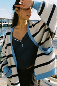 Colorblock Drop Shoulder Buttoned Loose Cardigan - KaleaBoutique.com
