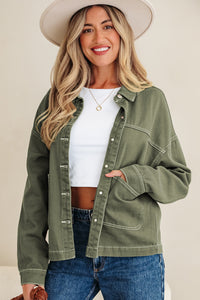 Patched Pocket Collared Button Front Boyfriend Denim Jacket - KaleaBoutique.com