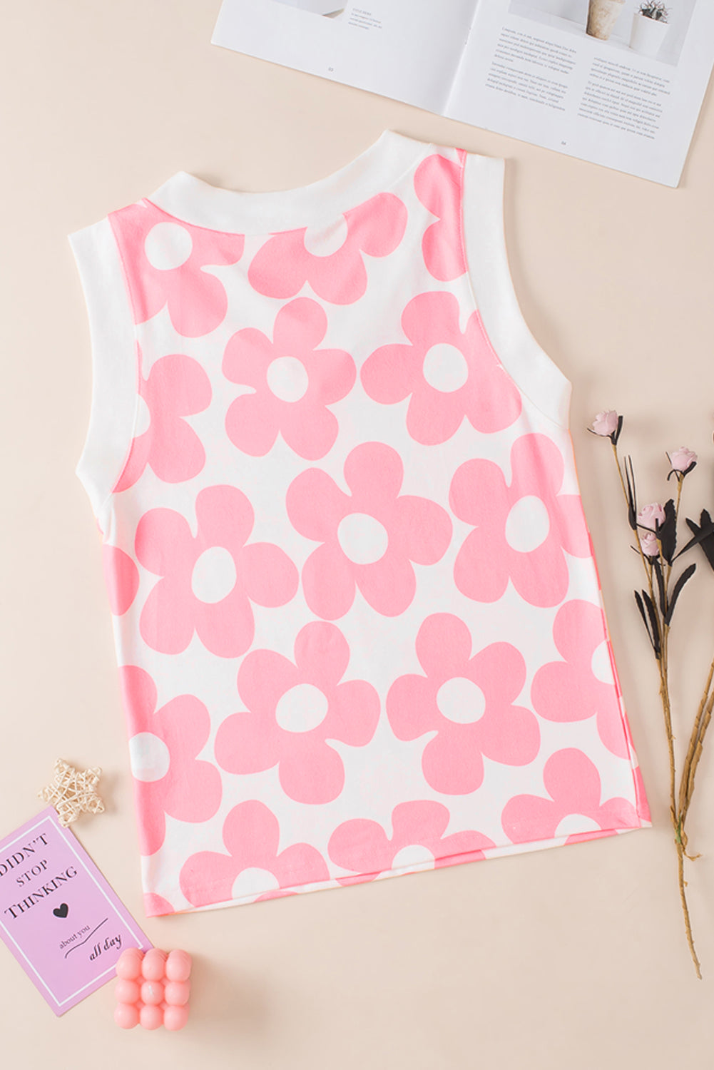 Cute Flower Knitted V Neck Tank Top - KaleaBoutique.com
