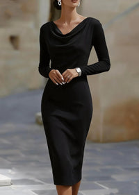 Boat Neck Long Sleeves Figure-hugging Hip-skimming Midi Dress For Women - KaleaBoutique.com
