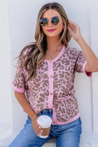 KaleaBoutique Comfortable Leopard Button Down Short Sleeve Sweater Cardigan - KaleaBoutique.com