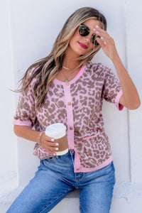 KaleaBoutique Comfortable Leopard Button Down Short Sleeve Sweater Cardigan - KaleaBoutique.com