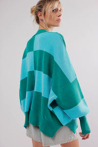 KaleaBoutique Checkered Side Slits Drop Shoulder Oversized Sweater - KaleaBoutique.com