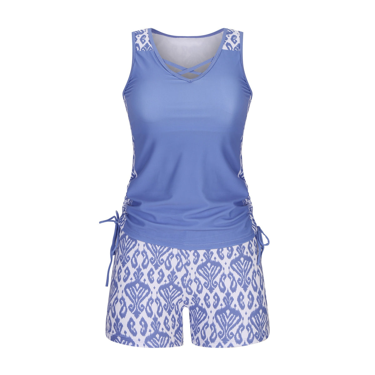 Women's Crisscross V-Neck Swim Top and Shorts 2 PC Tankini Set - KaleaBoutique.com