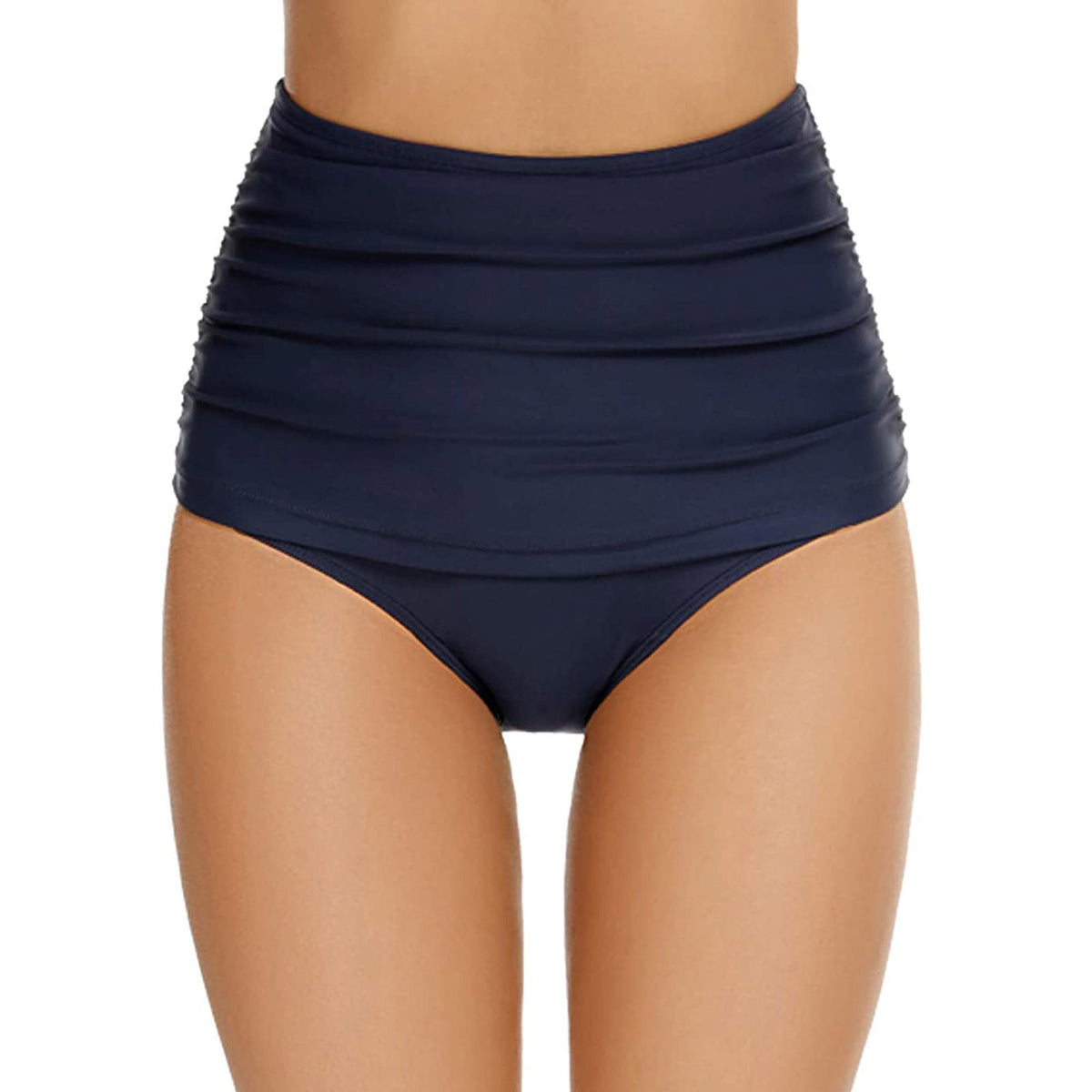 Women's High-Waist Ruched Swim Briefs in Solid and Polka-Dot Styles - KaleaBoutique.com