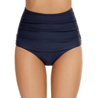 Women's High-Waist Ruched Swim Briefs in Solid and Polka-Dot Styles - KaleaBoutique.com