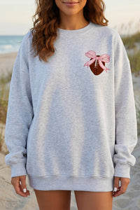 KaleaBoutique Comfortable Embroidered Football Bow Back Long Sleeve Sweatshirt - KaleaBoutique.com