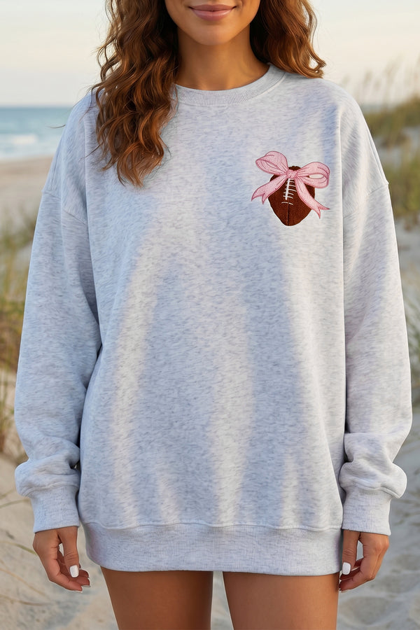 KaleaBoutique Comfortable Embroidered Football Bow Back Long Sleeve Sweatshirt - KaleaBoutique.com