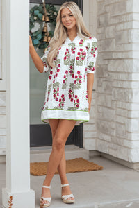 KaleaBoutique Stylish Frilled V Neck 3/4 Sleeve Loose Floral Dress - KaleaBoutique.com